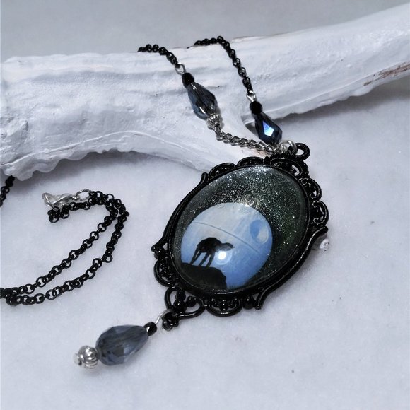 AT-AT on the moon necklace in silver and black. - Picture 1 of 6